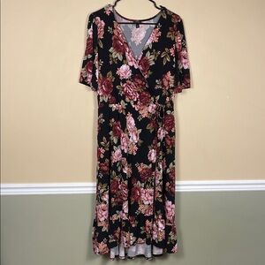 Torrid Women’s Floral Print Multicolor Faux Wrap Tie Waist Ruffle Hem Dress